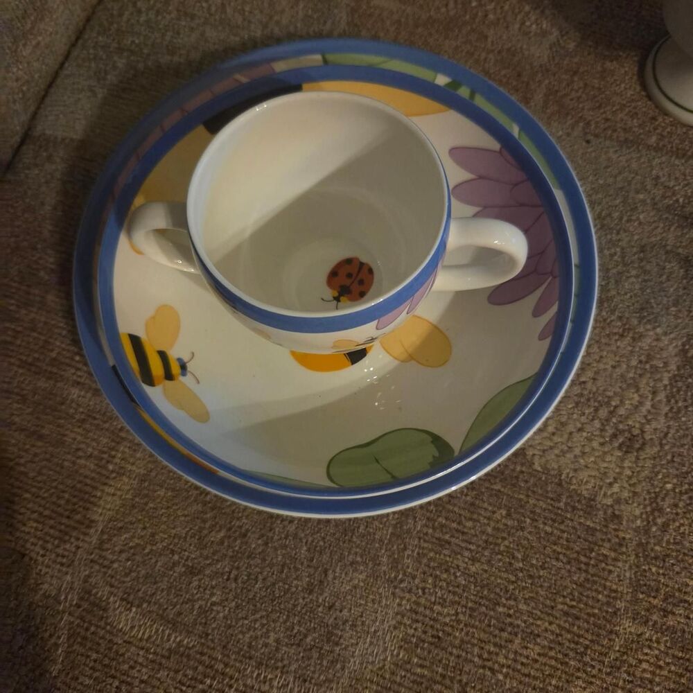 Rare Vintage Tiffany & Co. Buzz Buzz China Set (Plate, Bowl, Two-Handled Mug)